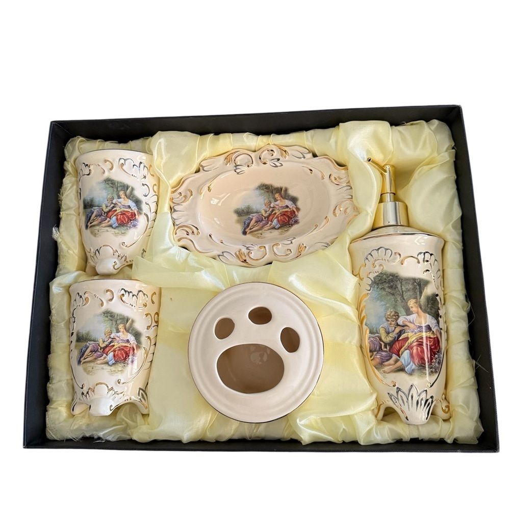 Five Pieces,Royal Home,Ceramic Cream Bathroom Set & European Luxury Style Design - Picture 5 of 6